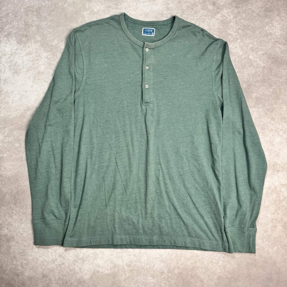 J Crew Henley Long Sleeve Shirt Mens Medium Green Slub Cotton Blend  *